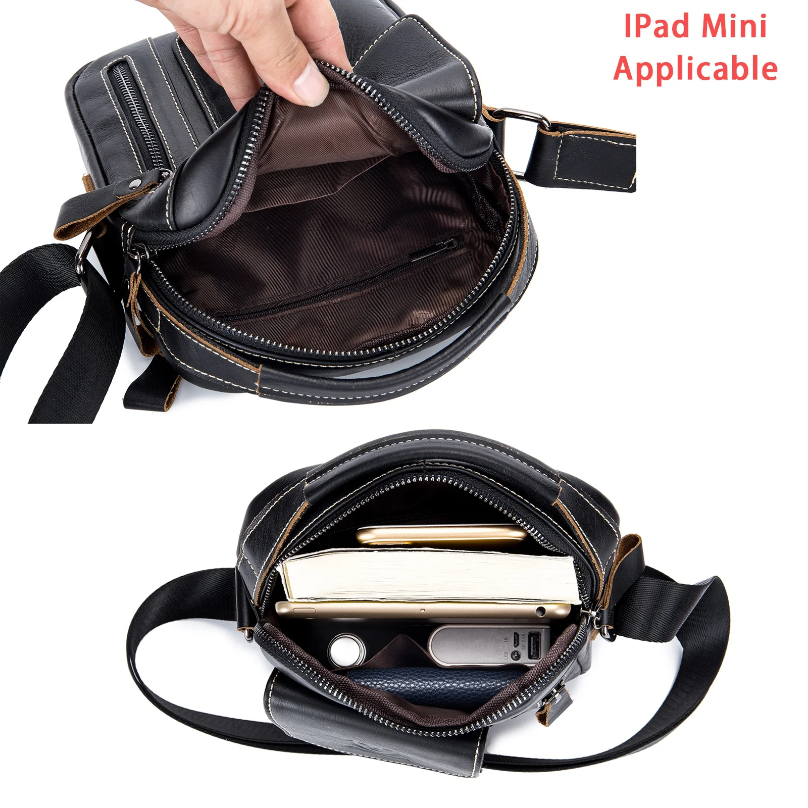 حقيبة كتف من الجلد الطبيعي للرجال حقيبة يد صغيرة خفيفة الوزن حقيبة كروس للأعمال اليومية والسفر غير الرسمي #5