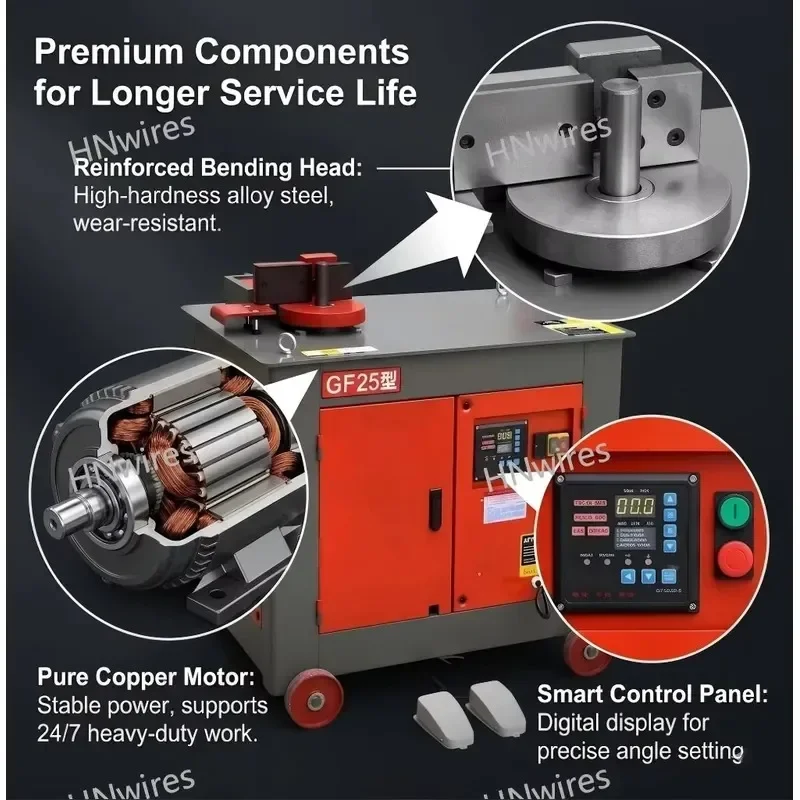 2026 Latest CNC Stirrup Bending Machine GF25 for Rebar 4-22mm Automatic Steel Bar Bender with 3KW Pure Copper Motor Compact