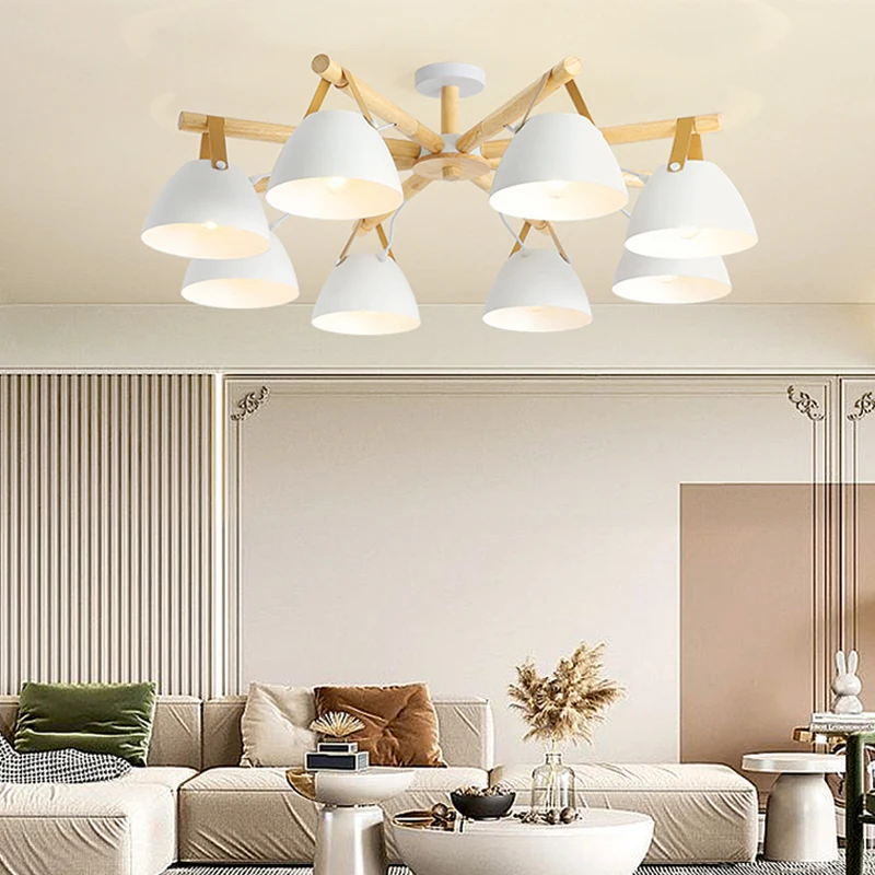 Nordic wood chandelier living room E27 bulb ceiling lamp Simplicity bedroom chandelier lamp hotel restaurant modern lamp