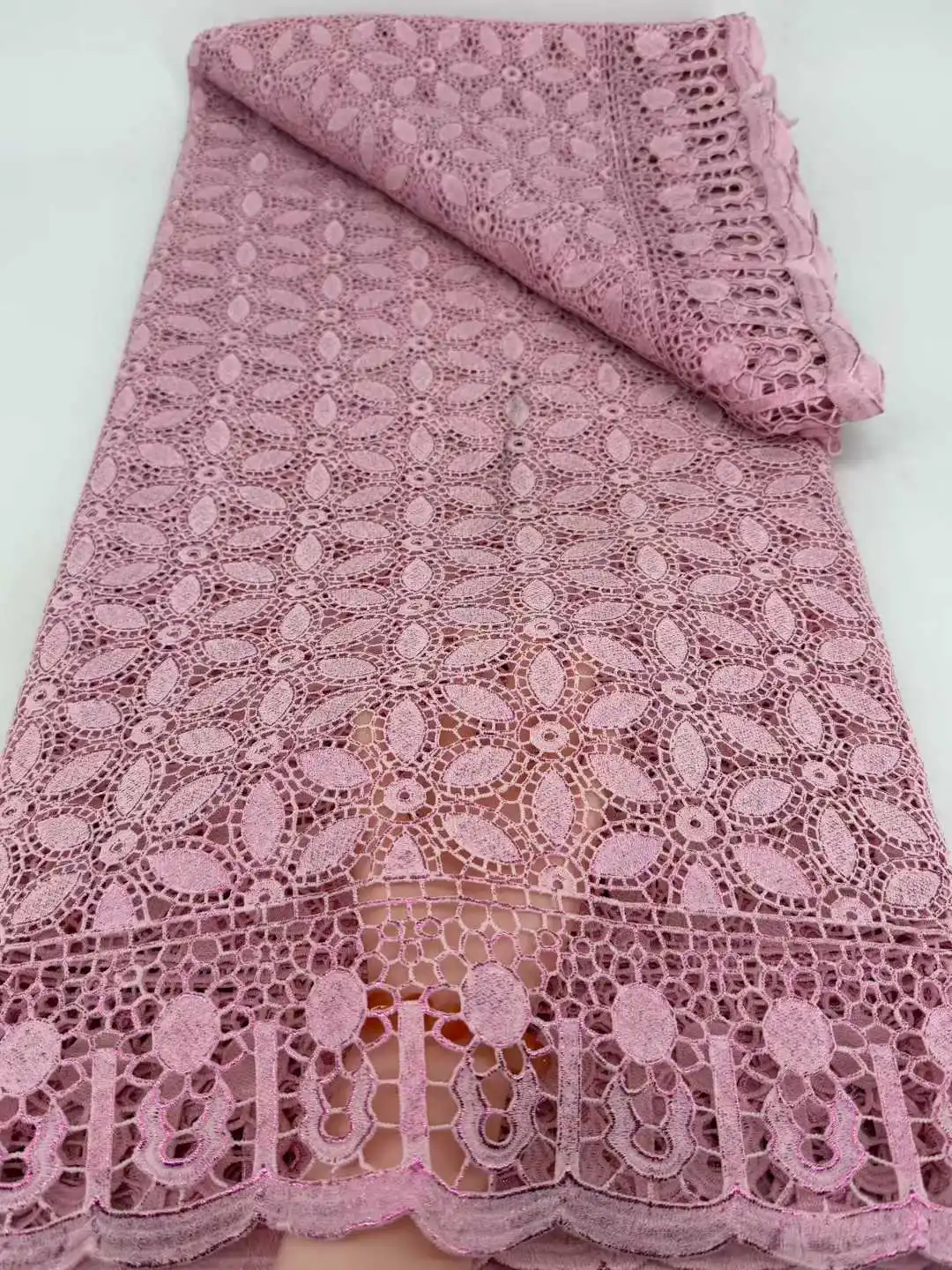 

African Milk Silk Cord Lace Fabric, Water Soluble, Nigerian Guipure Cord Lace for Sewing, High Quality