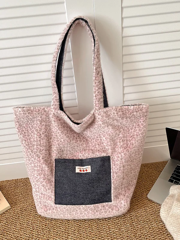 

Корейская большая сумка Capaci с леопардовым принтом, двусторонняя джинсовая сумка-тоут, женская пригородная сумка-тоут, осень-зима, Новое поступление