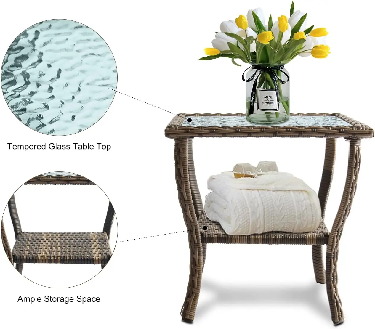 6-Piece Patio Furniture Set,Outdoor Rocking Chairs Set Of 2, Patio Conversation Set With 4 Wicker Chairs With 2 Glass Coffee