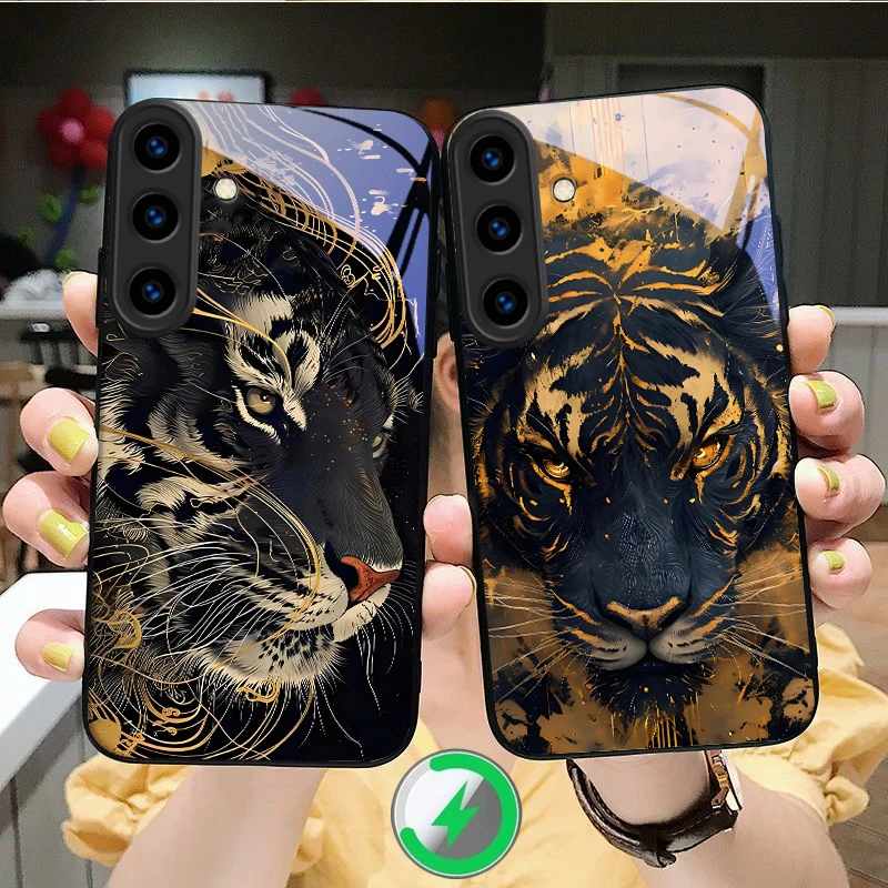 Tiger head illustration For Samsung Galaxy S26 S20 FE S21 S22 S23 Plus S24 Ultra 25 Edge S24 Ultra For Magsafe Glass Phone Case