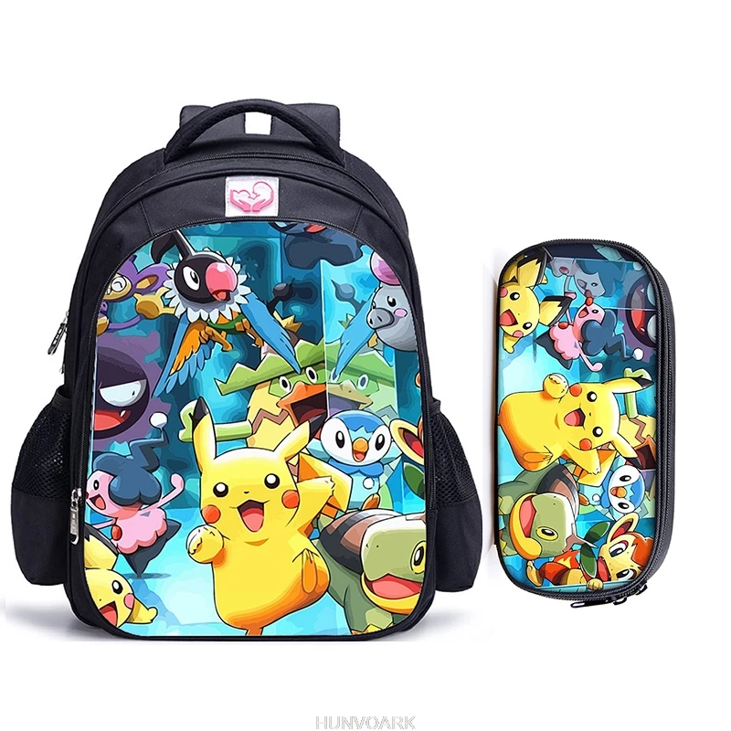 Pokemon Backpack 2pcs Set Children Anime Rucksack Kids Cartoon Knapsack Baby Pikachu Boys Girls School Bags