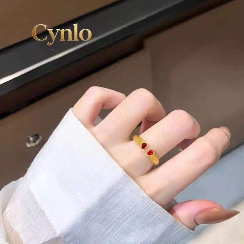 Cynlo Jewelry Heart to Heart Bangle and Ring Set Women's 24K Gold AU999 - Pure gold heart set, low-key luxury, for office days