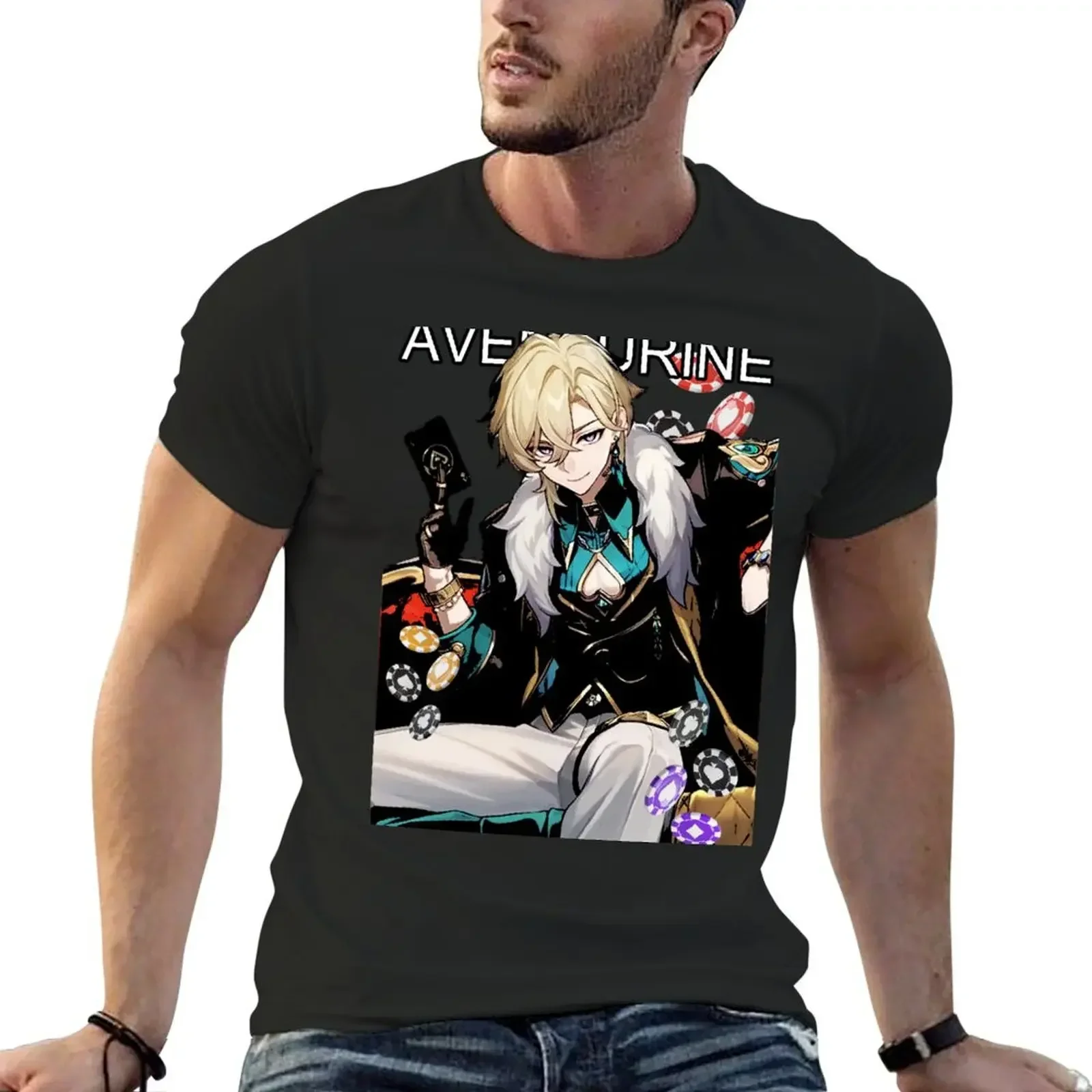 Aventurine honkai star rail shirt fan Aventurine star rail shirt honkai star rail stickers T-Shirt blue archive clothing for men