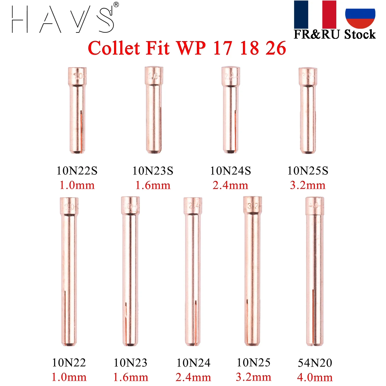 

5/10PCs 1.0/1.6/2.4/3.2/4.0mm TIG Collet 10N22S 10N23S 10N24S 10N25S 10N22 10N23 10N24 10N25 For WP17/18/26 Welding Torch Kit