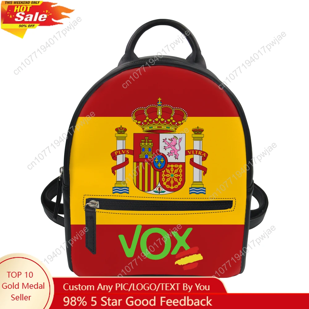 

Spanish National Emblem Vox Custom Backpack Purse Carter Schoolbags Double Shoulder Bag Mini Daypack Leather Travel Bag