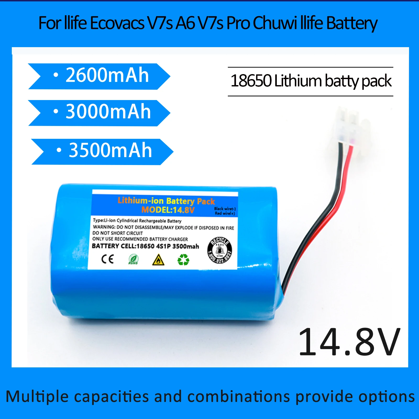 Batería de iones de litio 14,8 VBaterai, 3500mAh, 4S1P untuk Xiaomi/ILIFE/Cecotec Conga/RoboVac/pel esensial/Tesvor/liectrousx/Eufy robvac CE