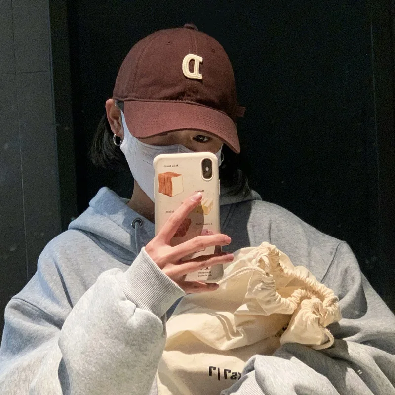 Hat Letter D Peaked Cap Men's and Women's Big Head Circumference Show Face Little Wild Baseball Cap Korean Fashion Spring