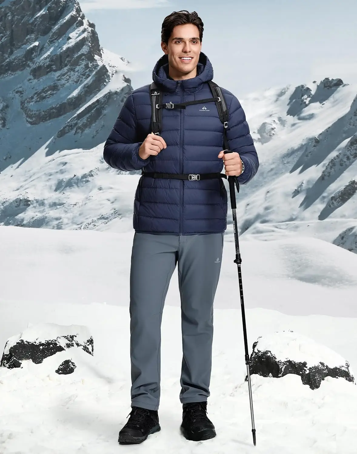 Jaket Puffer Pria Pioneer Camp dengan Hoodie, Ringan, Dapat Dilipat, Hangat, Berinsulasi, Termal, Mantel Musim Dingin, untuk Ski dan Perjalanan