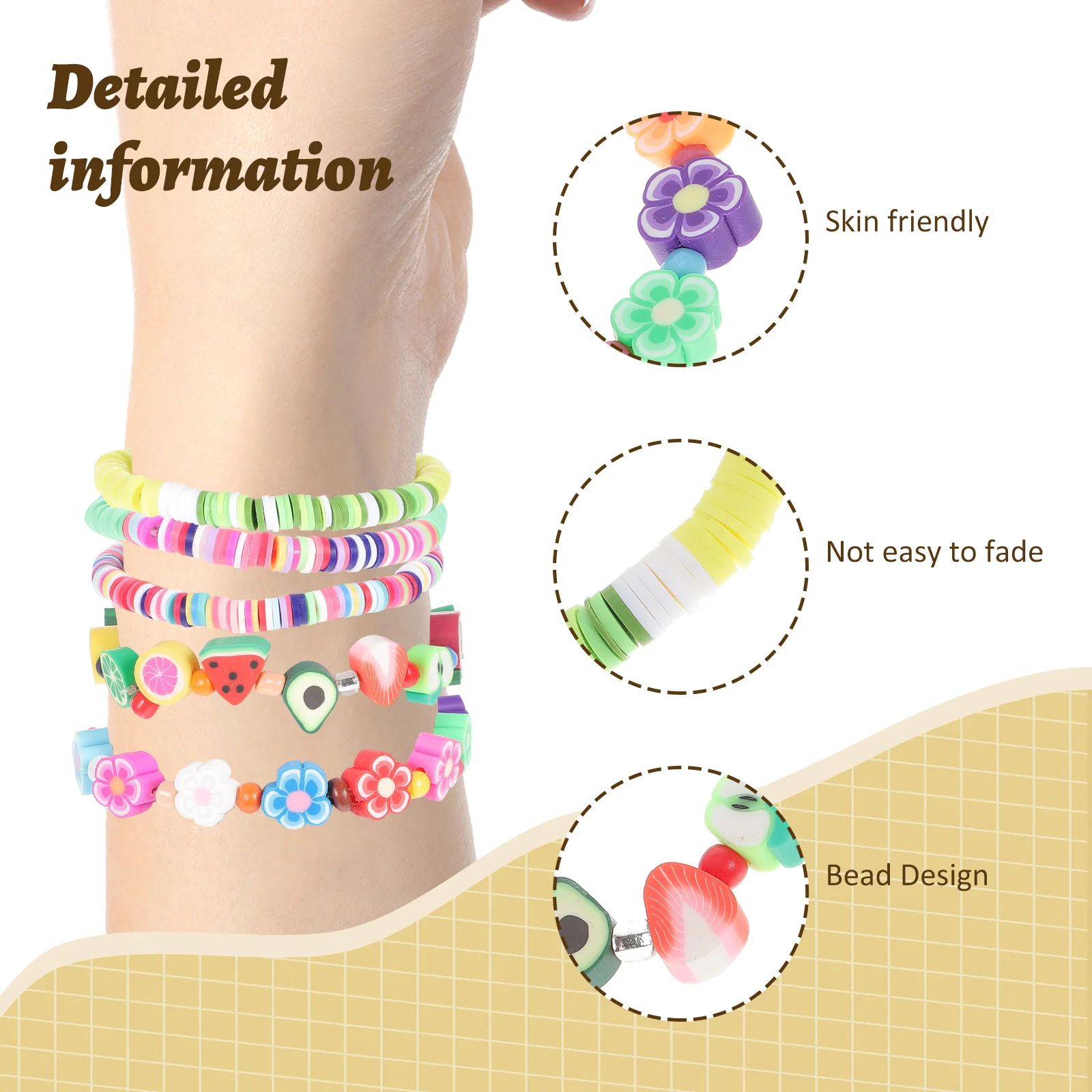 

5 Pcs Unique Bracelet Bead Bohemian Portable Wrist Bracelets Delicate Polymer Clay Making Kits for Female Beaded Charms