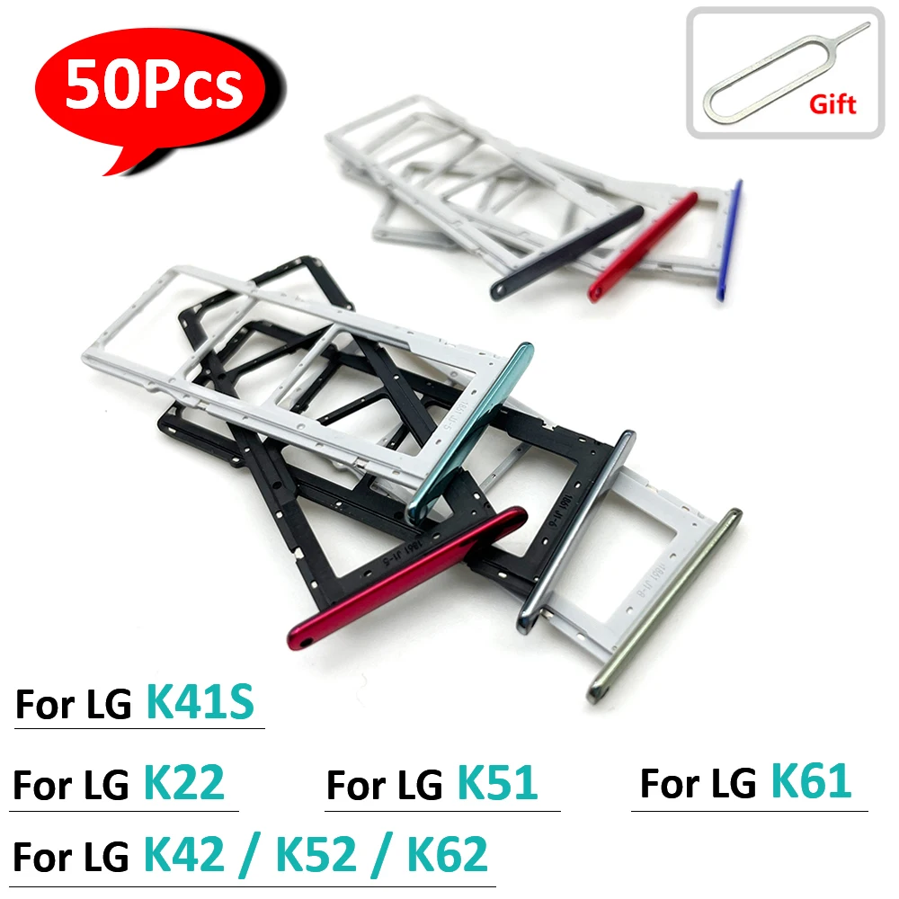 50Pcs，NEW SIM Card chip slot drawer SD Card Tray Holder Adapter Replacement Parts For LG K22 K42 K52 K62 K41S K51 K61 + Pin