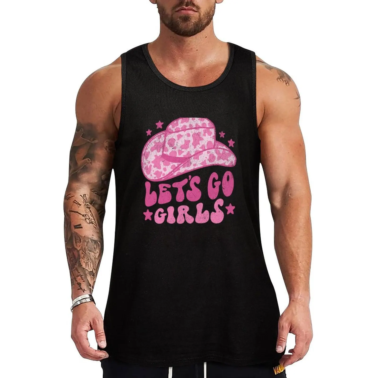 

Lets Go Girls Retro Space Cowgirl Hat Pink Tank Top Solid Color Tank Top Regular Fit Comfort Undershirt