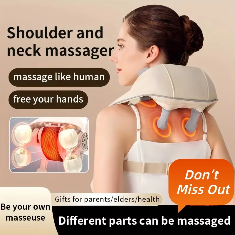 Wireless Neck and Back Massager Pillow | Deep Kneading Shiatsu Neck Shoulder Massage Shawl for Cervical & Trapezius Pain Relief