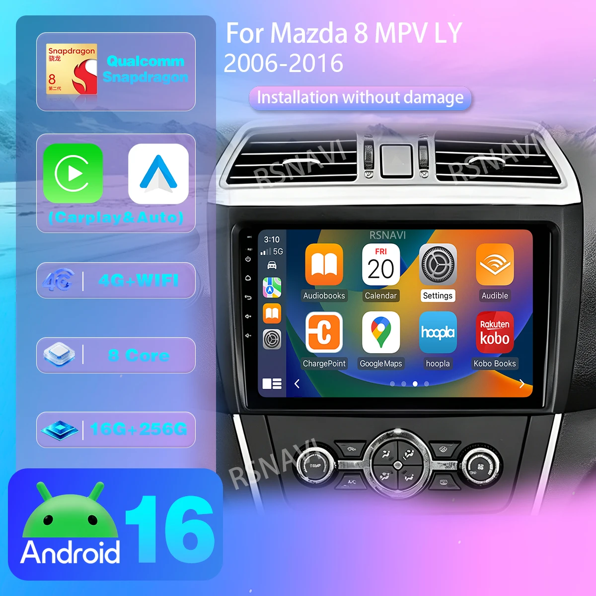 Android 16 For Mazda 8 MPV LY 2006 -2016 Carplay AutoQualcomm Screen 2K Screen Car Radio Multimedia Player DSP Plug and Play