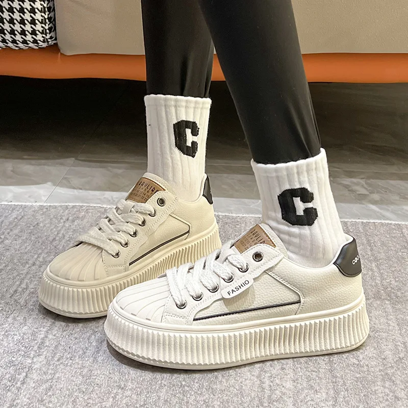 

Quality Women's Platform Sneakers Lace-Up Casual Shoes for Women 2026 New Thick Sole Comfortable Non-Slip Flat Heel Sport Shoes