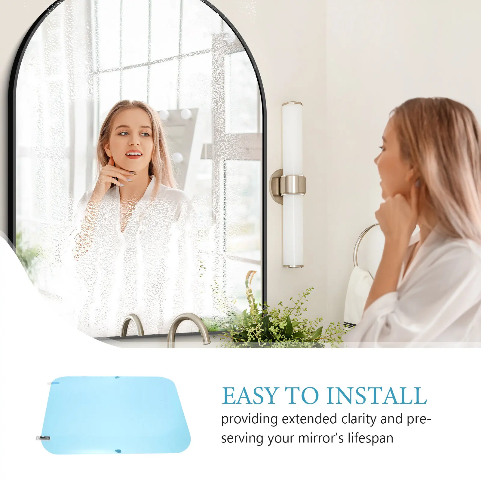 Bathroom Anti-Fog Mirror Film 12.6x9.5 Waterproof Fogless Protective Sticker Shower Vanity Defogger Crystal Clear Film view 5
