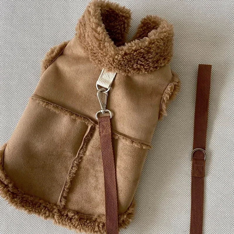 

NO Rope Solid Colour Pet Dog Clothes Cotton Coat Pet Warm Winter Teddy Thickened Jacket Frise Tractable Split Button Shirt