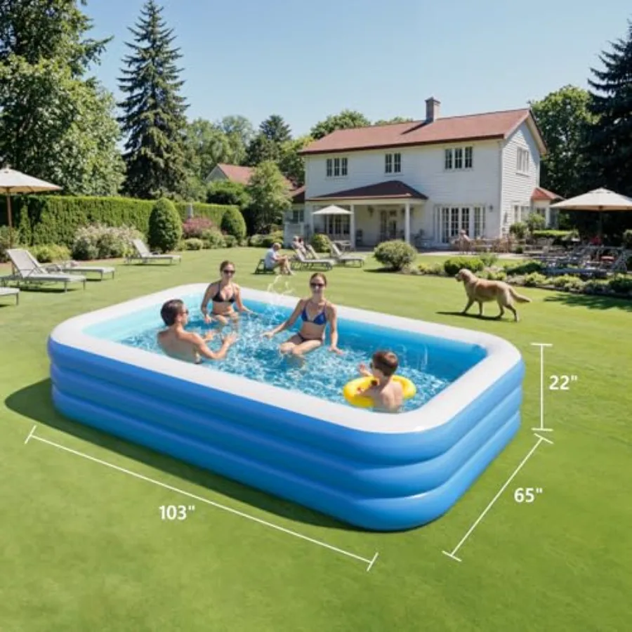 Inflatable Pool for and Adults, Blow Up Pools, Rectangular Family Swimming Pool