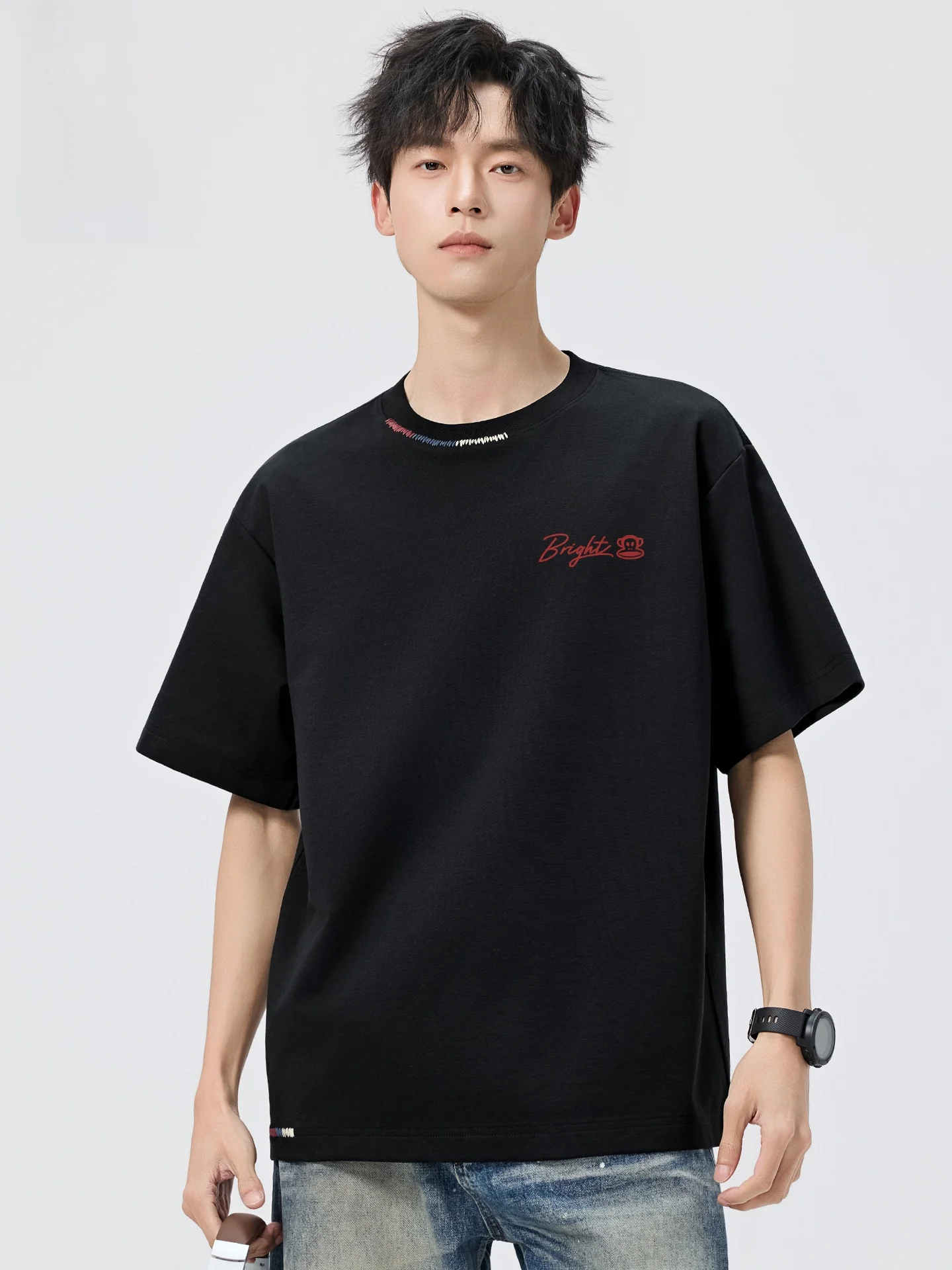 

Новая мужская футболка с коротким рукавом 2026 года, с вышивкой, летняя, модная, для пар, с логотипом бренда Big Mouth Monkey