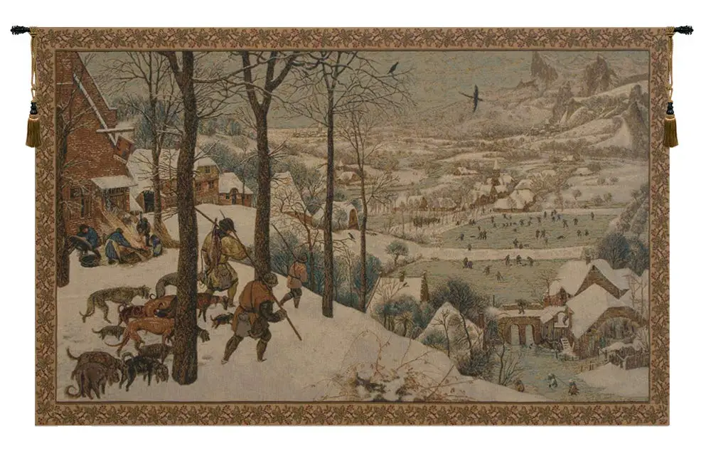 Pieter Bruegel Hunting in the Snow Vintage Tapestry Wall Hanging 24 x 42 in
