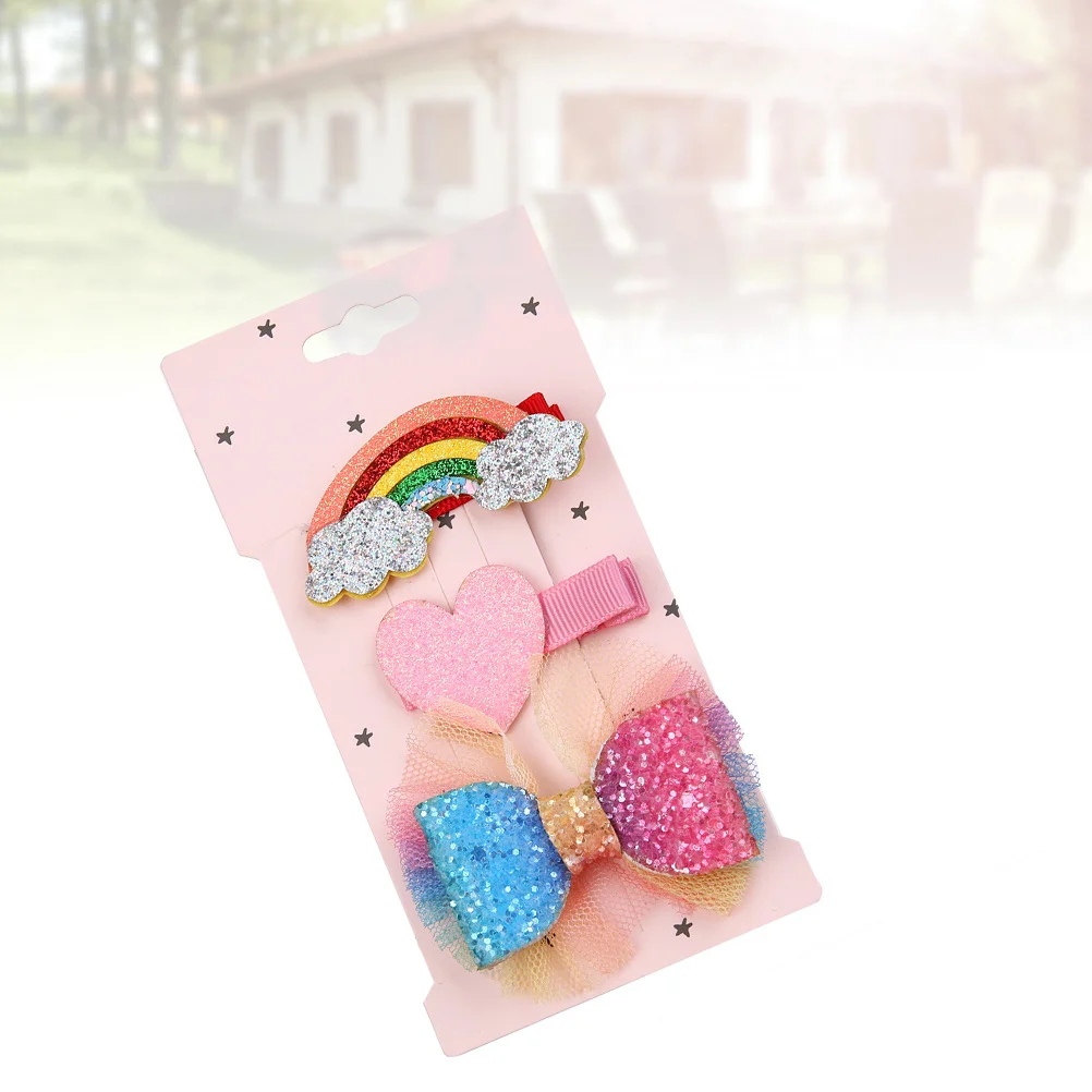 

3Pcs Lace Bowknot Rainbow Love Hairpin Set for Christmas Halloween Girls Hair Clips Durable Kids Hair Accessories