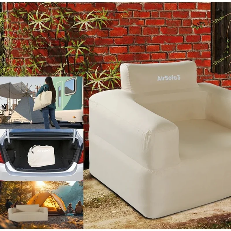 Double Inflating Outdoor Camping Sofa Double Layer Fabric Sofa Integrated Portable Folding Chair Inflatable Stool for Travel