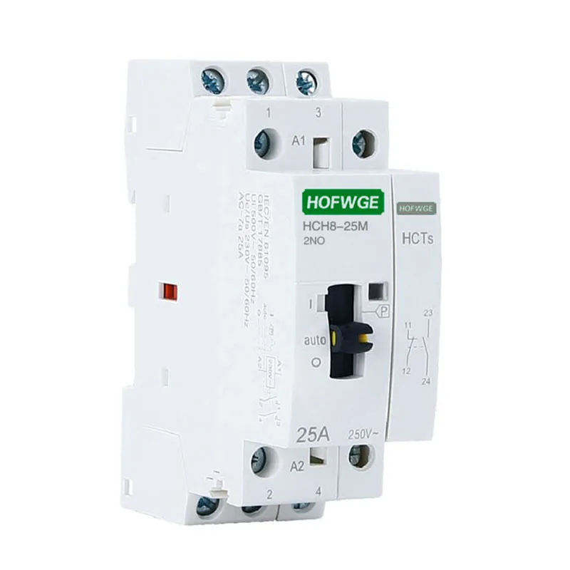 HCH8-25M 2P 25A 220V Din Rail Household AC Modular Contactor With Manual Control Switch 2NO 1NO1NC or 2NC