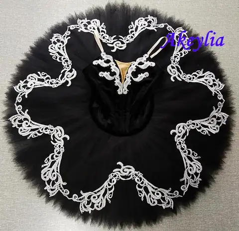 Akeylia Professional Ballet Tutu Black white Performance Black Swan Lake YAGP Ballet pancake Stage Costumes Competitons JN0082