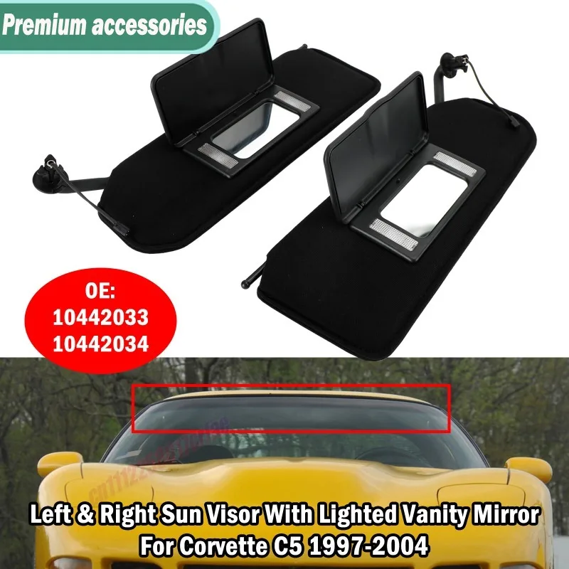 For Chevy Corvette C5 1997-2004 Sun Visor Vanity Mirror Black Sunvisors Replacement Left Driver Right Side Front Sunshade Panel