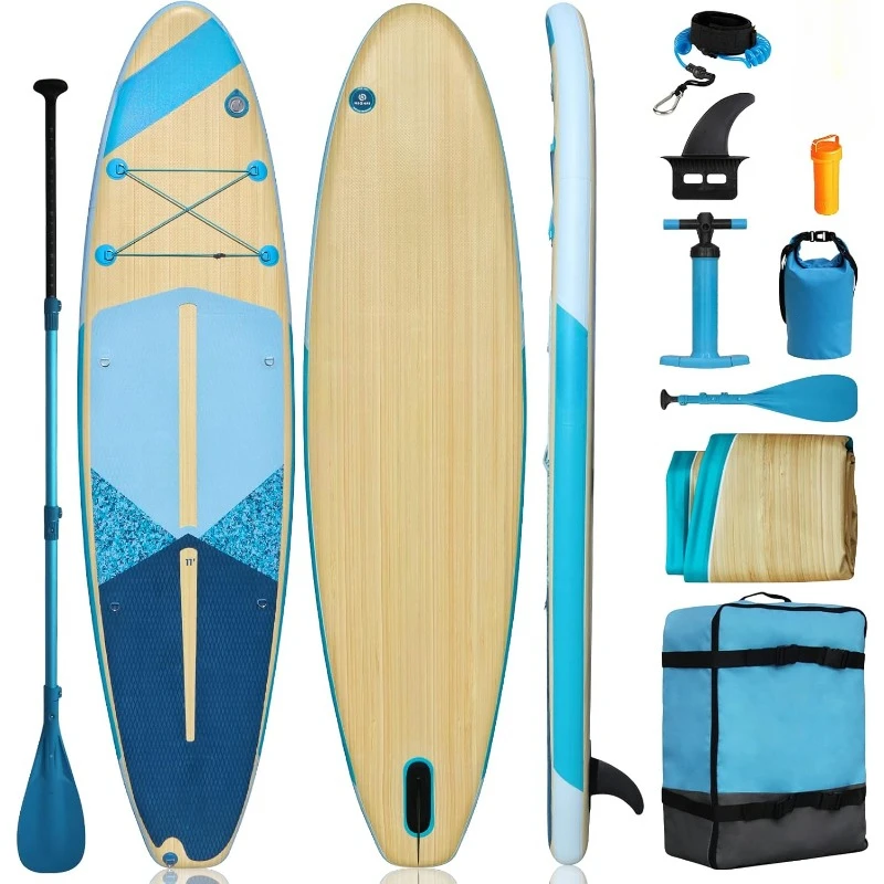 

Inflatable Stand Up Paddle Board 11'x33''x6''W Premium SUP Accessories Wide Stance Non-Slip Deck Standing Boat for Youth & Adult