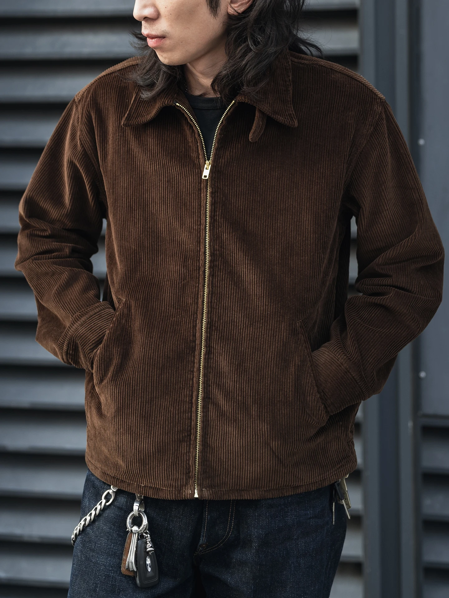 

Thiened Pure Cotton Corduroy ort Workwear Jaet COSSA Simple Sle Men's Faion Spring Season Zipper Closure Coat