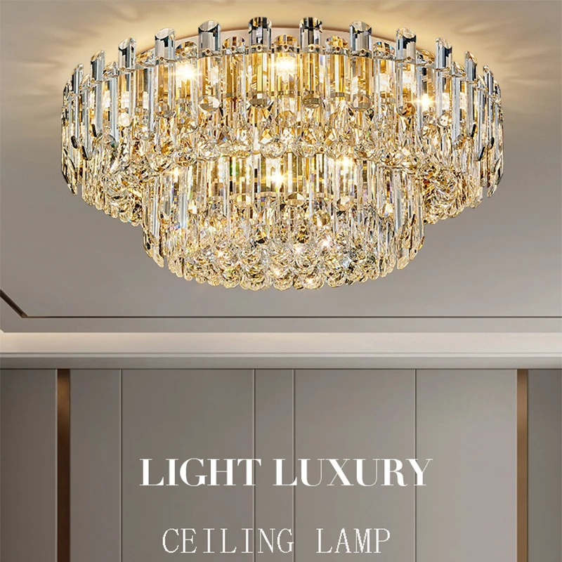 2025 Modern Luxury Clear Amber Crystal Ceiling Lamp Elegant Led Lighting over Living Room Bedroom Home Appliance Lamps Lustre