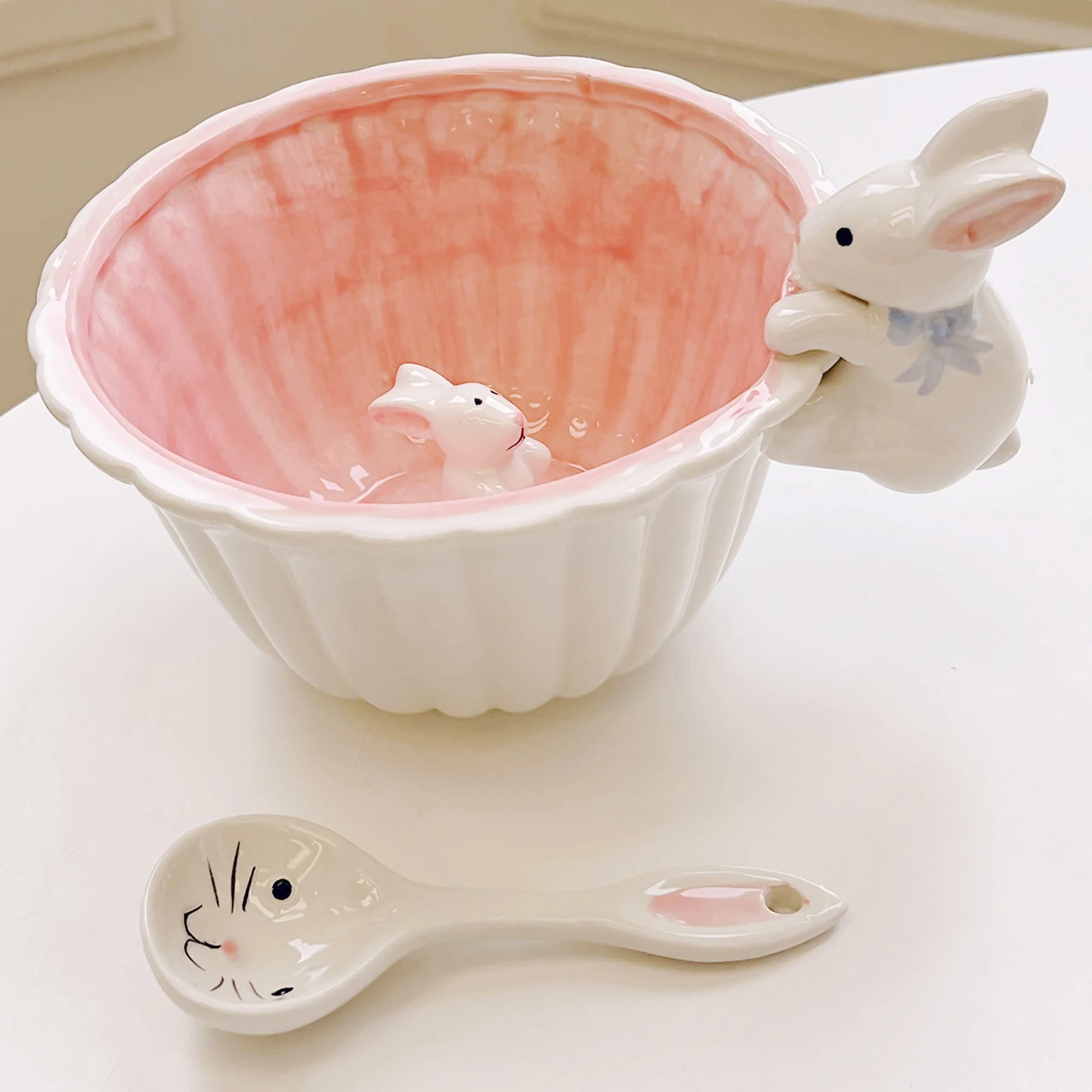 

1Set Cartoon Rabbit Ceramic Bowl for Soup Dessert Salad Snacks Storage Multi-Purpose Home Kitchen Dining Table Decor