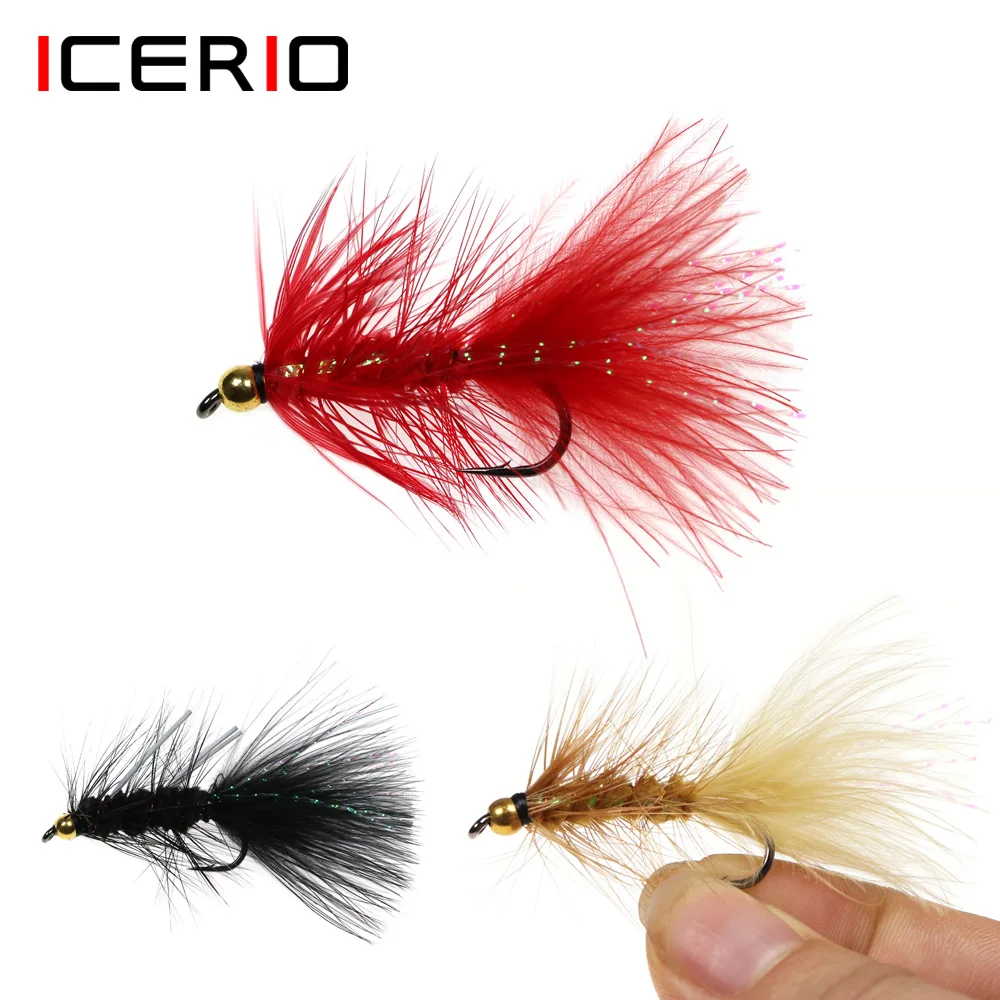 ICERIO Mosca Bugger Streamer Flashabou Cola de Cristal – Trucha Salmón - imagen 4