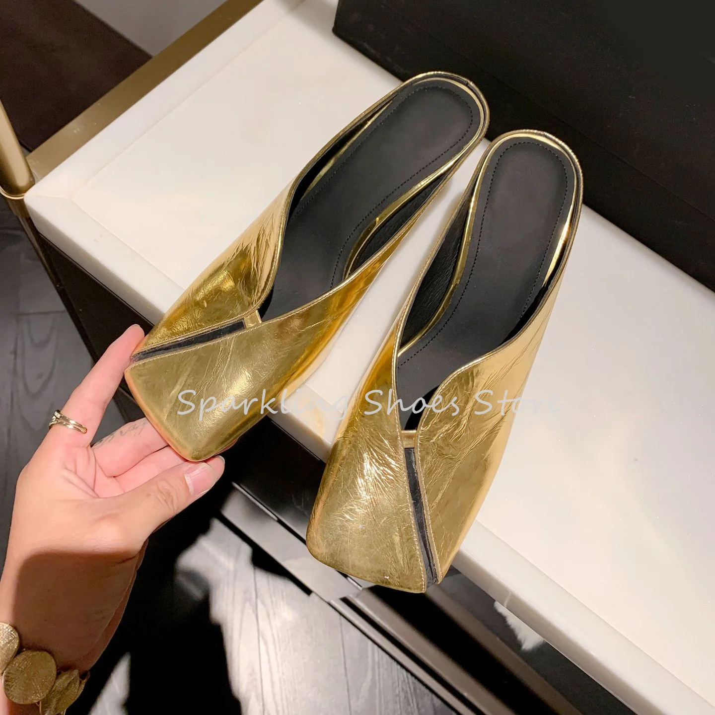 

Summer Square Toe Stiletto High Heel Women Slippers Shallow Slip-On Slingabck Pumps Ladies Mules Shoes Outside Sandals