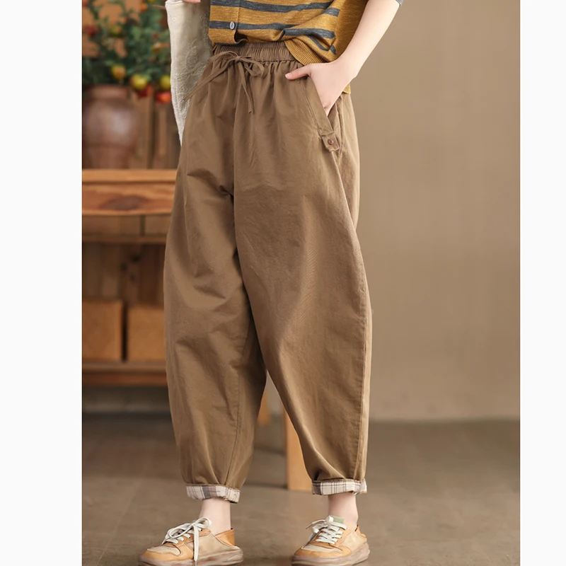 High Waist Casual Pants Women's Summer New Large Size Lazy Loose Feeling Pants Harlan Loose Match Slimming Nine Points Pants