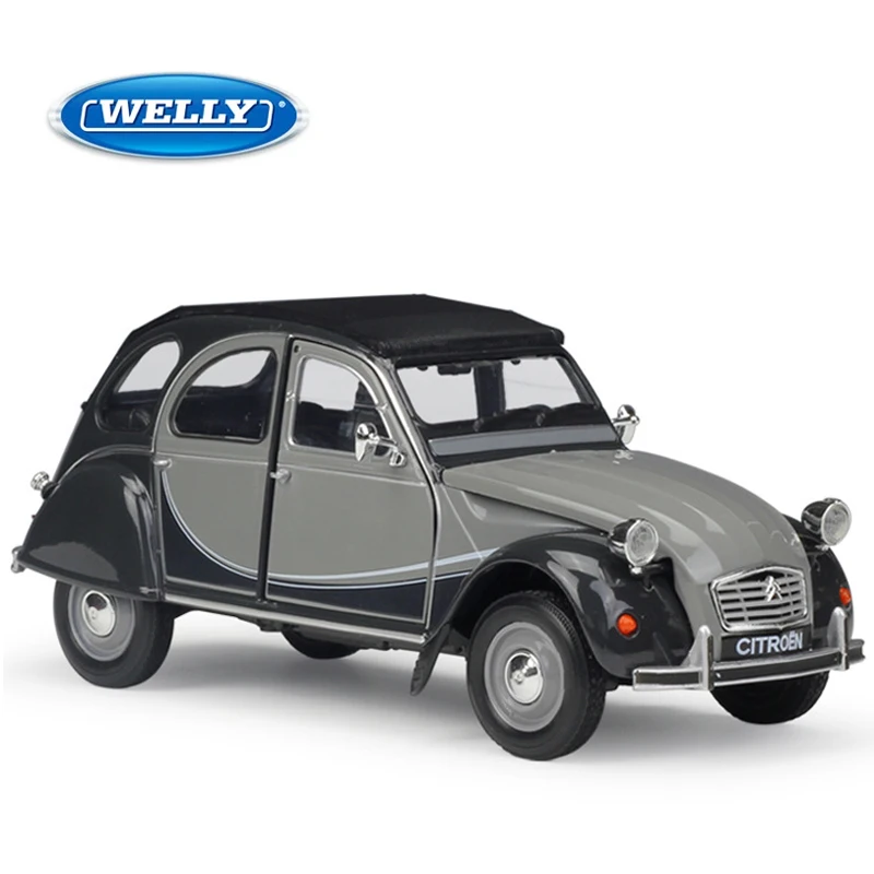 WELLY 1:24 Citroën 2CV 6 Charleston Druckguss-Modellauto – Klassisches französisches Vintage-Legierungsfahrzeug Schwarz