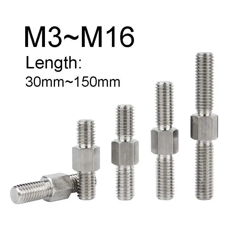 304 Stainless Steel Double End Screws M3 M4 M5 M6 M8 M10 M12 M14 M16 Left-hand Threads/right-hand Threads Stud Bolts