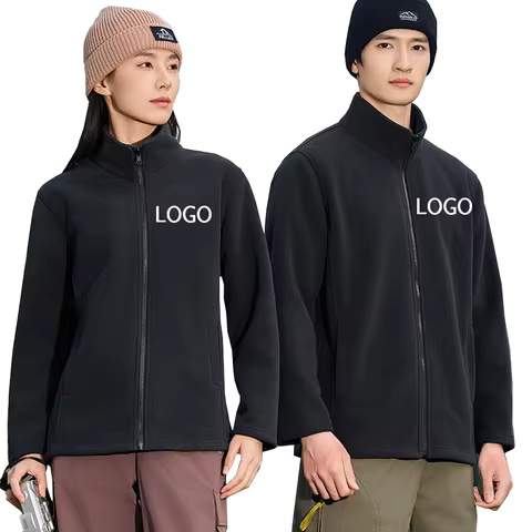 Men‘s Thicken Warm Polar Fleece Jacket Windproof Stand-up Collar Outerwear Custom Print Your Design Winter Camping Hiking Coat