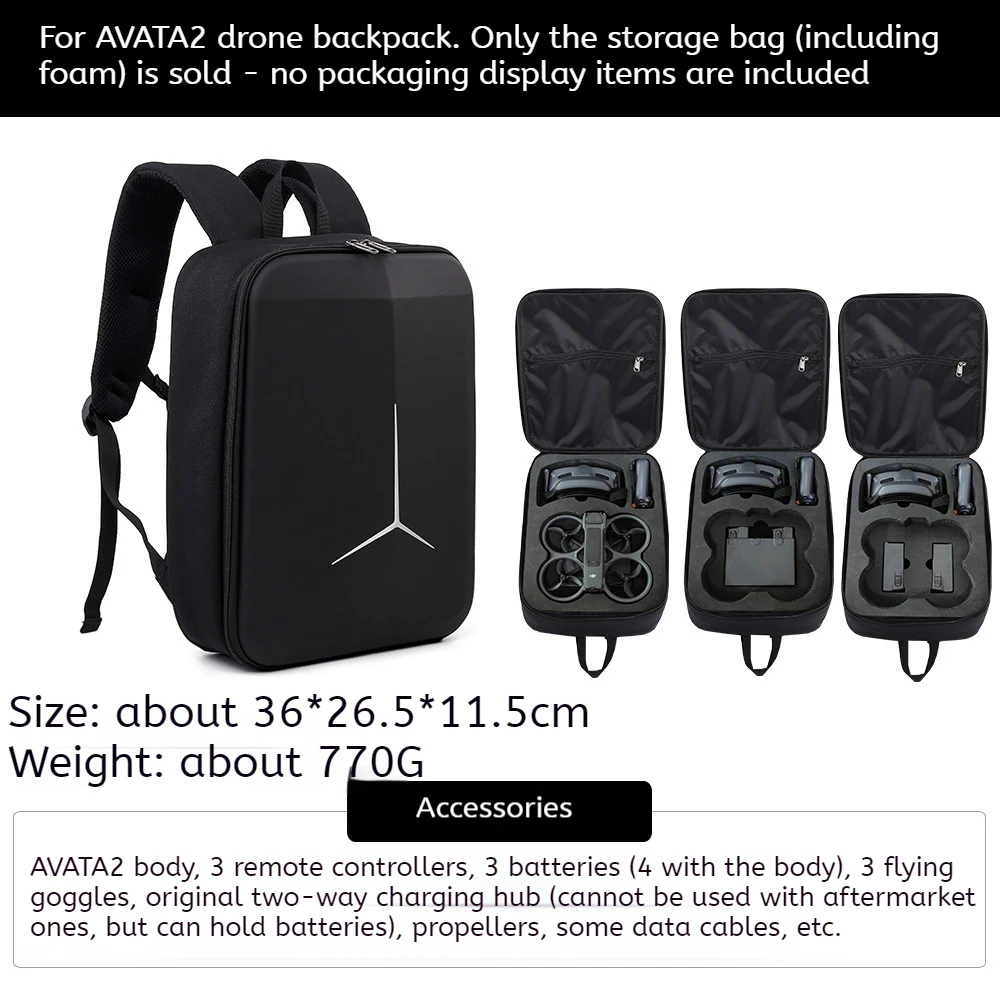 For DJI Avata 2 Backpack Avata 2 Storage Bag Black Backpack Organizer Case For DJI Avata 2 Accessory Bag