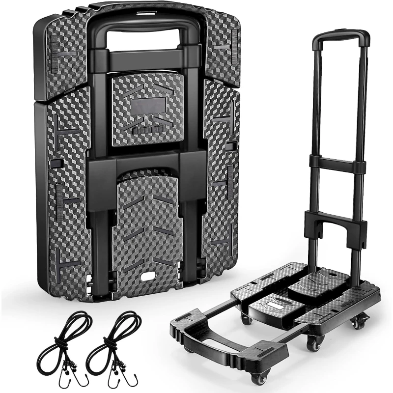 

Folding Hand Truck 500lbs, Portable Heavy Duty Dolly Cart, 6 Wheels Collapsible Luggage Cart with 2 Elastic Ropes - Compact