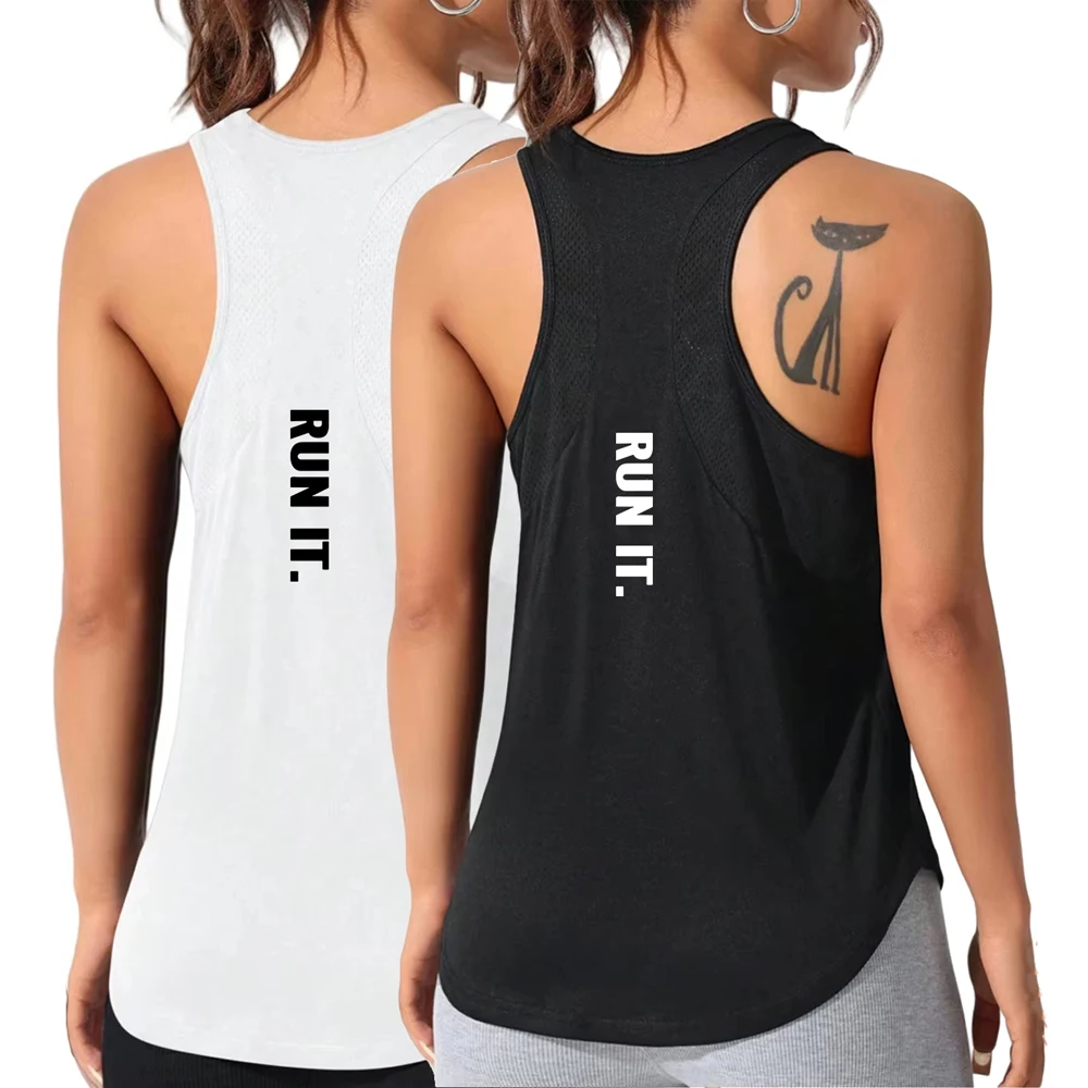 Run It Letter Prints Tanktops für Damen, Basic, schnell trocknend, für Fitness, Sport, Sommer, atmungsaktiv, weich, ärmellos, für Damen, Outdoor-Bekleidung