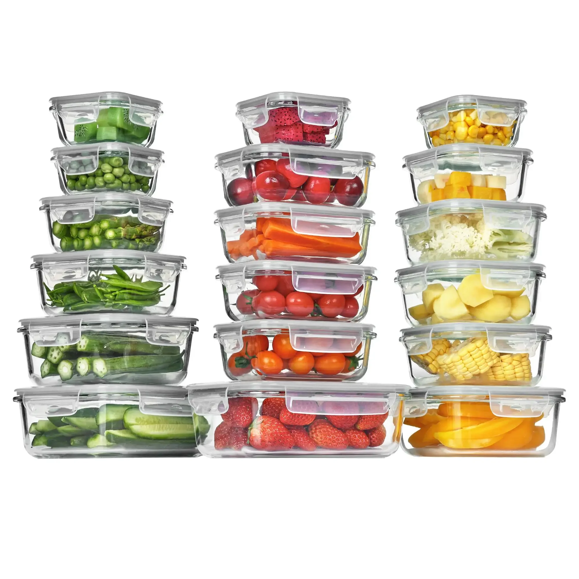 18 Pack Glass Food Storage Containers with Lids Airtight Meal Prep Lunch Box Stackable Grey Rectangle Large Storage Oven Microwave Freezer Dishwasher Safe Kitchenware Utensils Organization Home Essentials