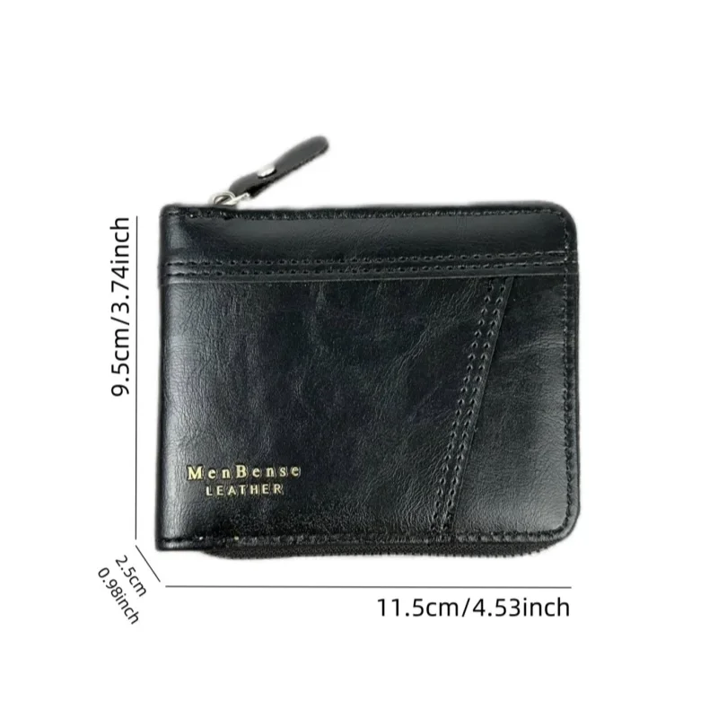 New Men's Business Wallet Classic Spliced Synthetic Leather Multi-Card Short Wallet Large Capacity Zipper Card Bag Zero Purse
