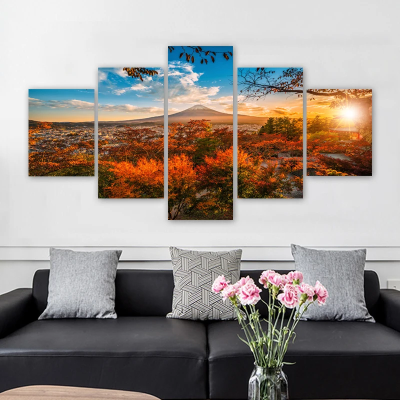 5 Panels Mountain Landscape Posters Prints Canvas Painting Wall Art Pictures For Living Room Home Decor Tree Cuadros NO FRAME