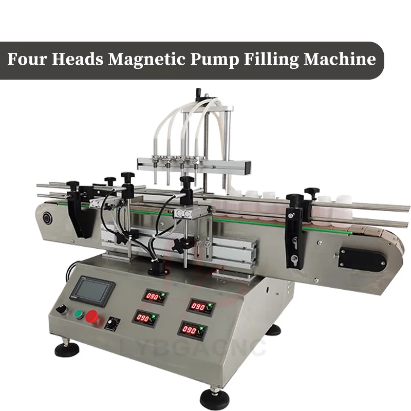 LY Conveyor Belt Filling Machine Fully Automatic Four Head Magnetic Pump Liquid Filling Machine 220V 110V Touch Screen Control