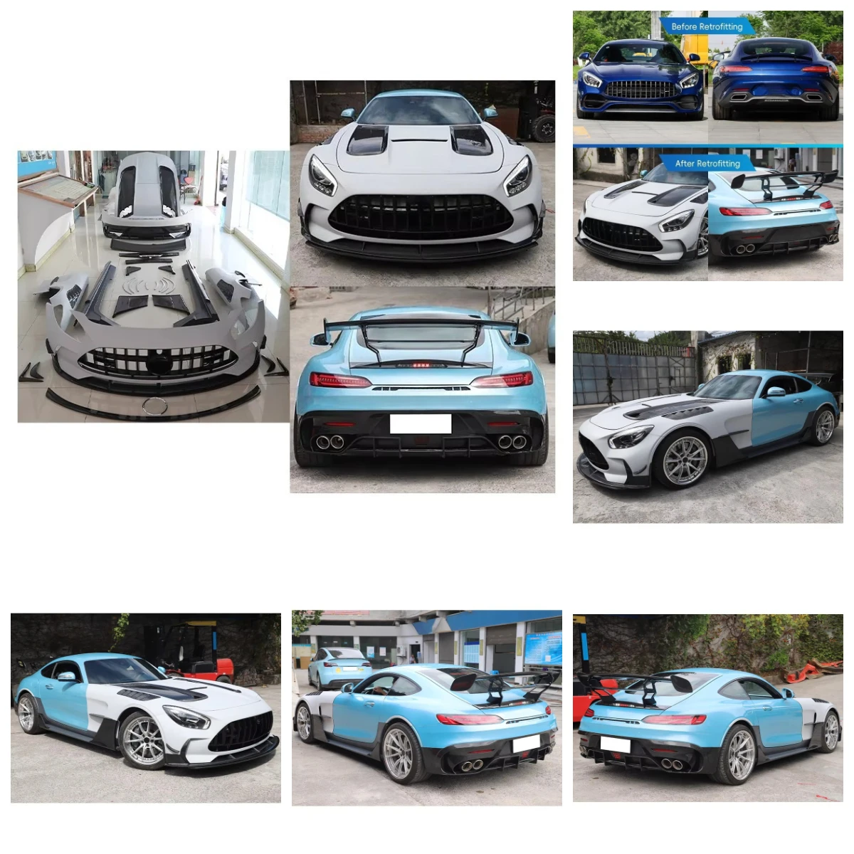 Dream Garage Car Modification Upgrade Black Series Half Carbon Fiber Body Kit Front Rear Bumper Lip Side Skirt Hood For Benz