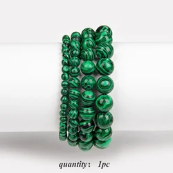 1PC Classic Green Malachite Bracelet Handmade Malachite Stone Bead Elastic Stretch Bangle High Quality Jewelry Gift For Women